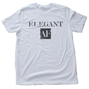 A white t-shirt with the sarcastic, meme-influenced typographic “ELEGANT AF” — By fashion brand YUF, from wolfsaint.net