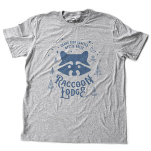 A vintage-look, retro t-shirt in Classic Heather Gray, inspired by Ralph Kramden and Ed Norton’s club on The Honeymooners tv show. The graphic depicts the Raccoon Lodge from the tv show. By fashion brand Ruston/Bond, for wolfsaint.net